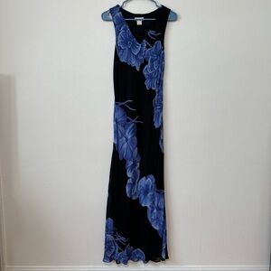 Vintage Floral Slinky Maxi Shift Dress